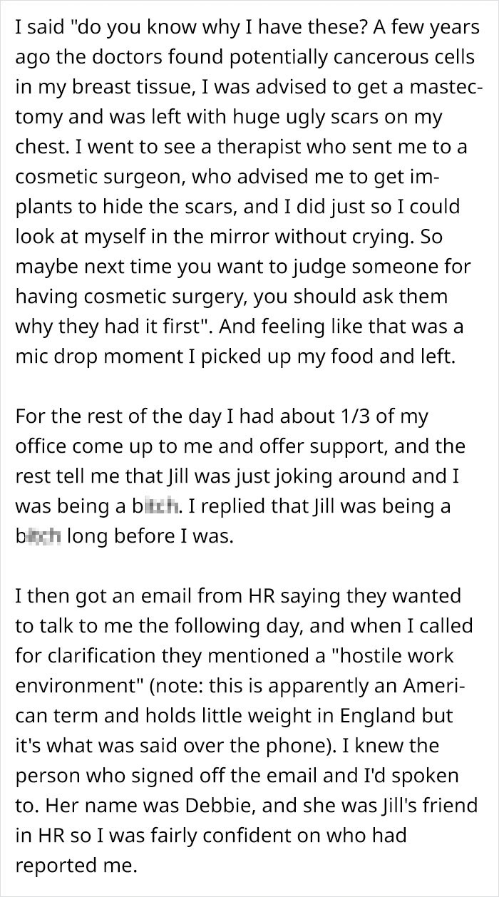 Woman Gets Revenge On A Co-Worker That Bullied Her For Months For Having Breast Implants Woman Gets Revenge On A Co-Worker That Bullied Her For Months For Having Breast Implants