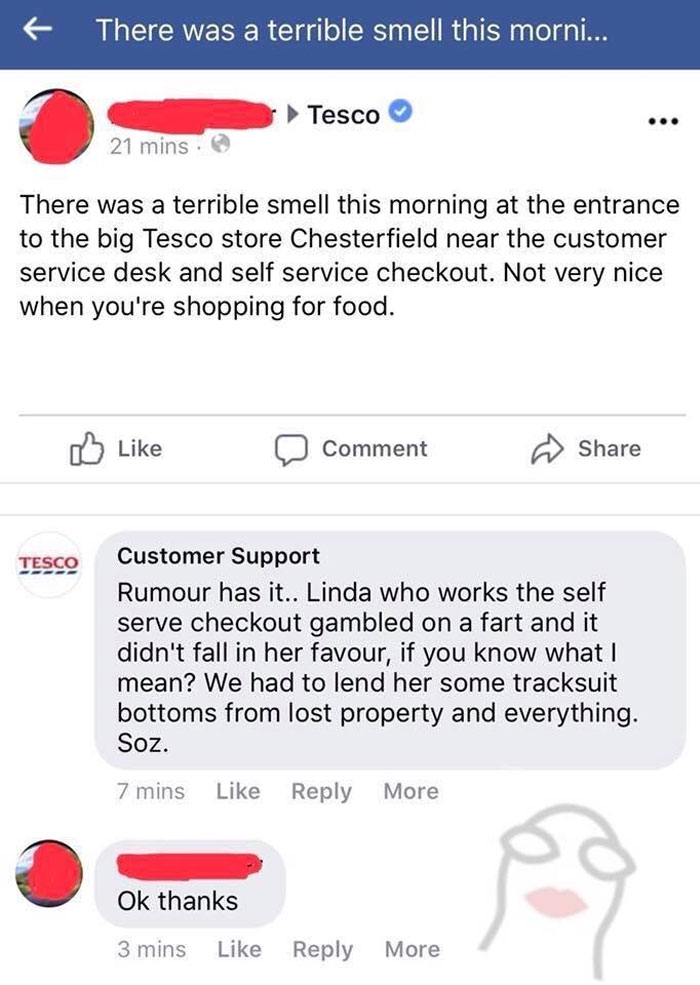 Funny Facebook message about food 