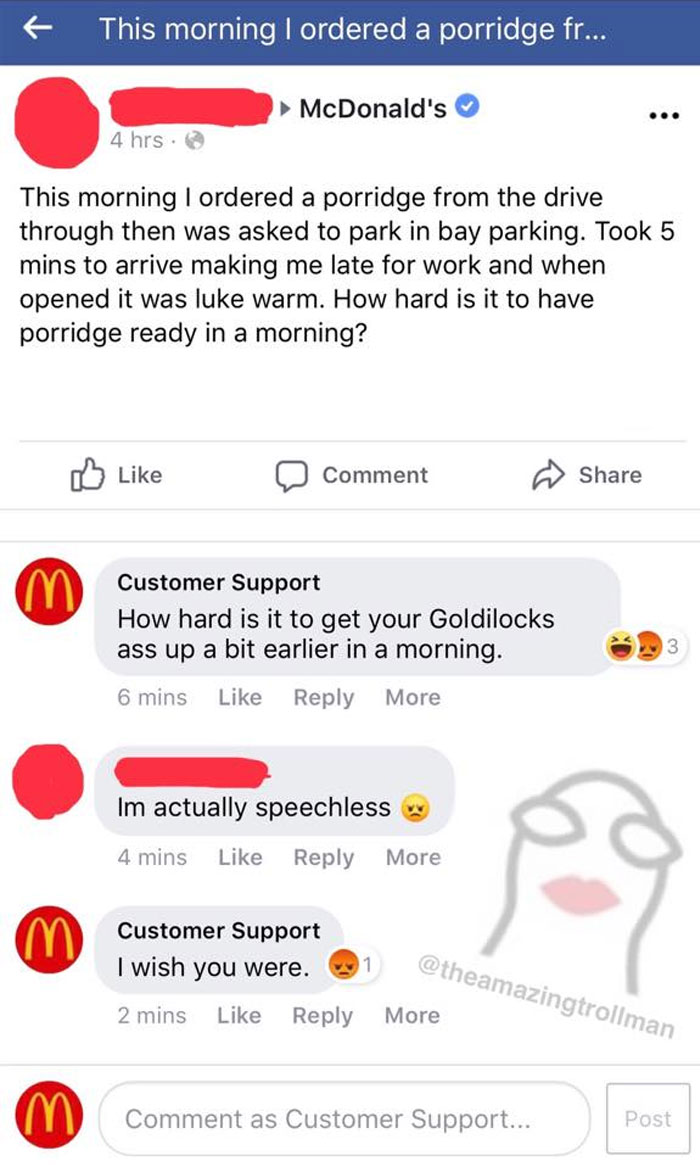 Funny Facebook McDonald's message 