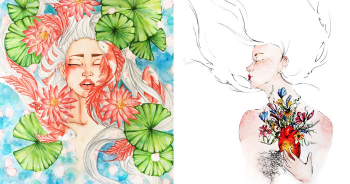 Emotional Illustrations Of Mother Nature Intertwined With The Female Spirit