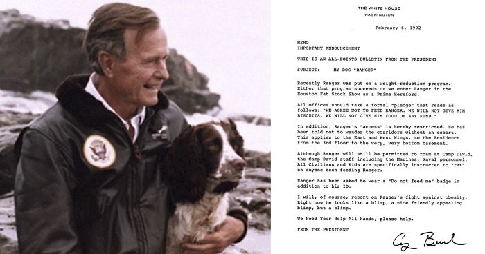 George Bush Sr. Once Wrote This Funny Memo To The White House Staff Regarding His Fat Dog Ranger