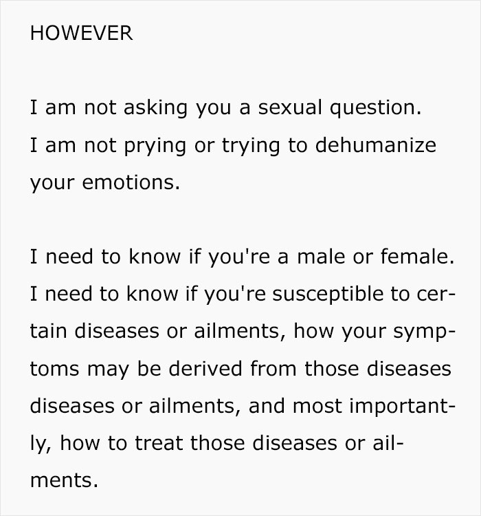 Tired Of Patients Not Wanting To Reveal Their Biological Sex This Person Went On A Rant To Explain Why It Can End Tragically Tired Of Patients Not Wanting To Reveal Their Biological Sex This Person Went On A Rant To Explain Why It Can End Tragically