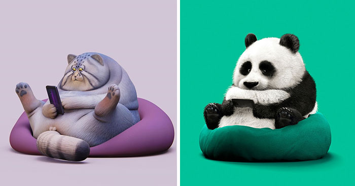 Chinese Artist Creates 20 Pics Of Slothful Animals To Parody How Lazy This Generation Is Becoming