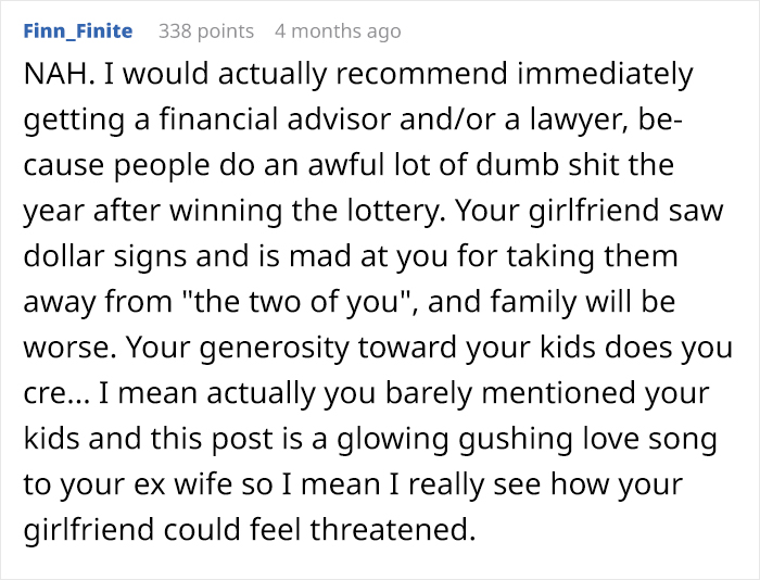 Guy Wants To Give Part Of Lottery Winnings To His Ex That Raises Their Kids, His GF Goes Livid Guy Wants To Give Part Of Lottery Winnings To His Ex That Raises Their Kids, His GF Goes Livid