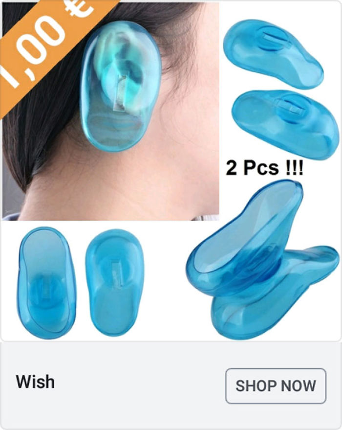 Blue plastic ear-shaped suction cups from a weird Wish ad collected by a girl with hilarious commentary.