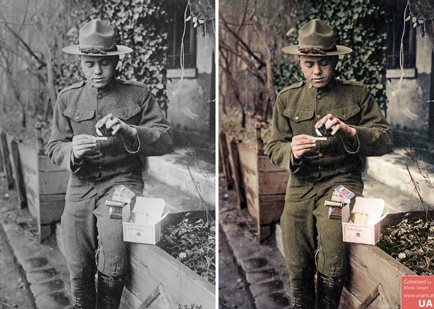 American Soldier Opening Red Cross Christmas Box, 1917
