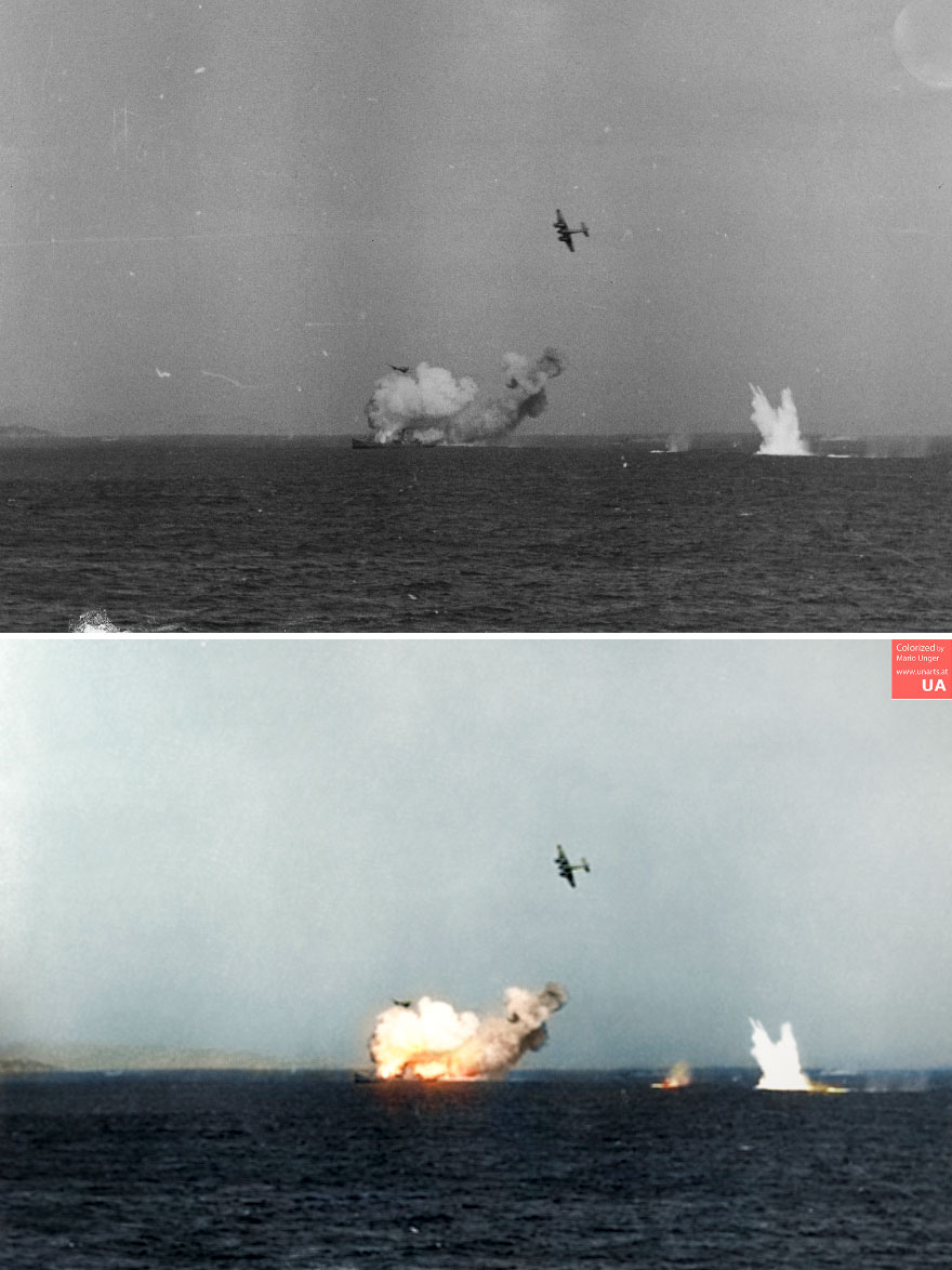 Bristol Beaufighters From (No. 227 Squadron RAF) Attacking A German Ship In The Aegean Sea Near The City Of Kos, 03-10-1943