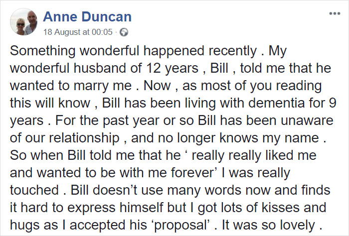 Sweet Man Suffering From Dementia Proposes To His 'Girlfriend' Who's Actually His Wife Of 12 Years Sweet Man Suffering From Dementia Proposes To His 'Girlfriend' Who's Actually His Wife Of 12 Years