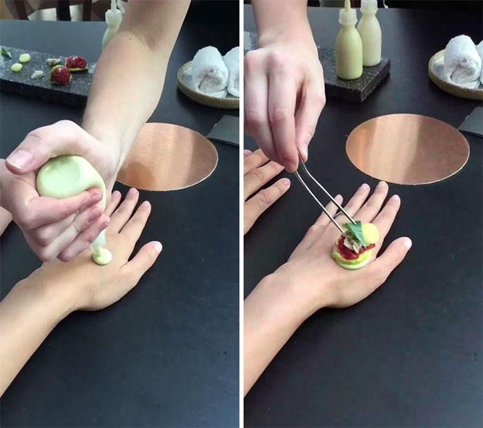 Steak Tartare & Oyster Served On Your Hands At Librije In Netherland
