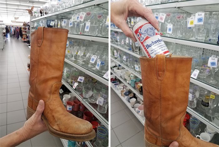 It's Really Sweet When You Find A Pair Of Frye Boots At Your Local Goodwill But It's Even Better When There's A Can Of Unopened Beer In One Of Them. Icing On The Cake Is When The Beer Is Dated 1986
