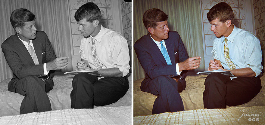 Senator And Presidential Candidate John F. Kennedy And His Campaign Manager, Robert Kennedy, In A Hotel Room During The DNC, Los Angeles, July 1960