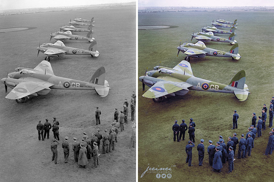 WW2 Alignment Of De Havilland DH98 Mosquito Mk.IV Of 105 Sqn RAF RAF On The Ground Marhamn, 11 December 1942