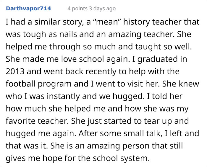 Guy Shares Wholesome Stories About His 'Mean' High School Teacher And 23k People Love It Guy Shares Wholesome Stories About His 'Mean' High School Teacher And 23k People Love It