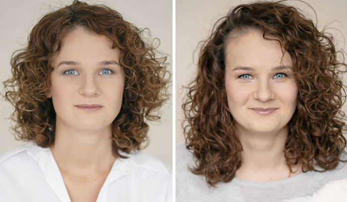 Side-by-side photos of a woman before and after becoming a mom, showing natural changes in her appearance and expression Side-by-side photos of a woman before and after becoming a mom, showing natural changes in her appearance and expression