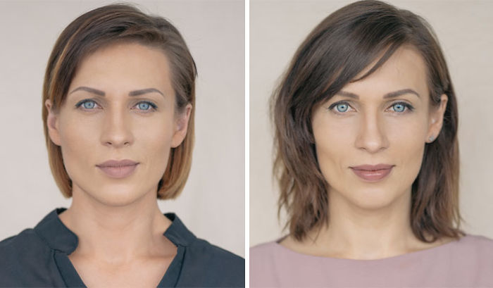 Side-by-side portraits of a woman before and after becoming a mom, showcasing changes in appearance and expression. Side-by-side portraits of a woman before and after becoming a mom, showcasing changes in appearance and expression.
