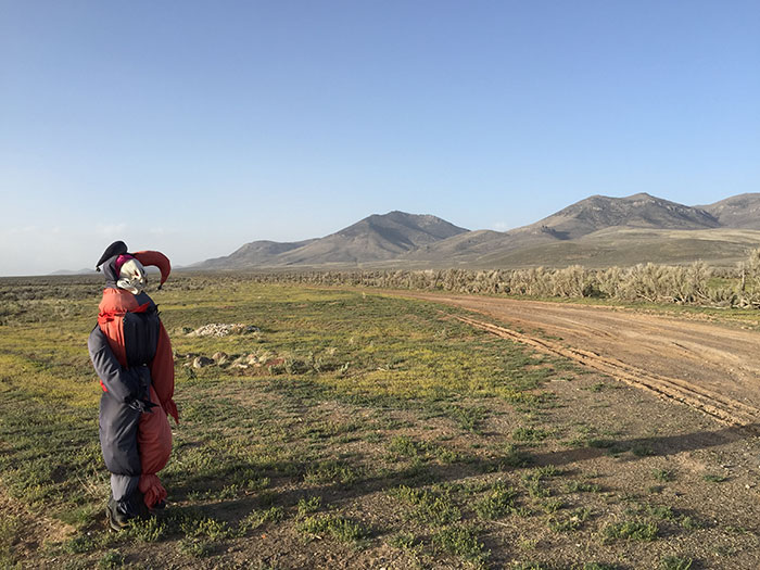 Person in a colorful costume standing on a dirt road with mountains in the background, reflecting forgotten hottest trends.
