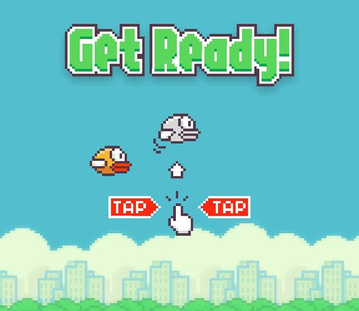 Pixelated game screen with birds and tap instructions, representing one of the hottest trends from the past decade forgotten by many.