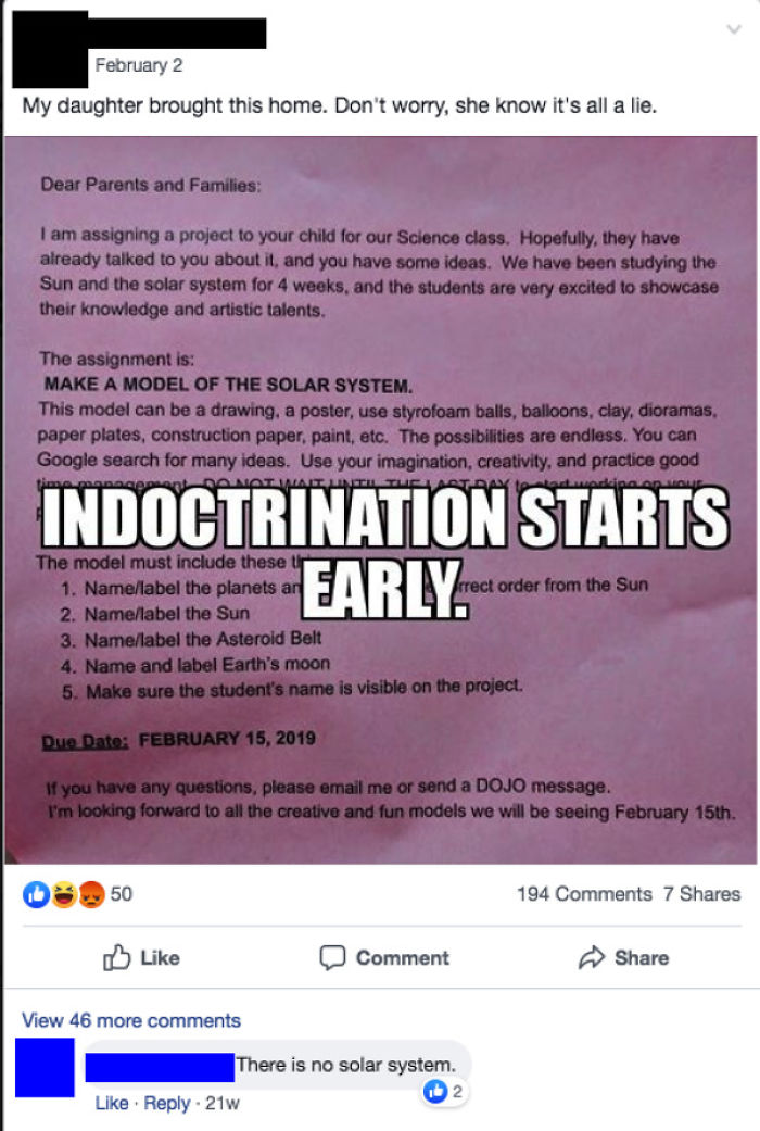 You Brainwashed Your Daughter Into Thinking The Solar System Is A Lie? Okay...