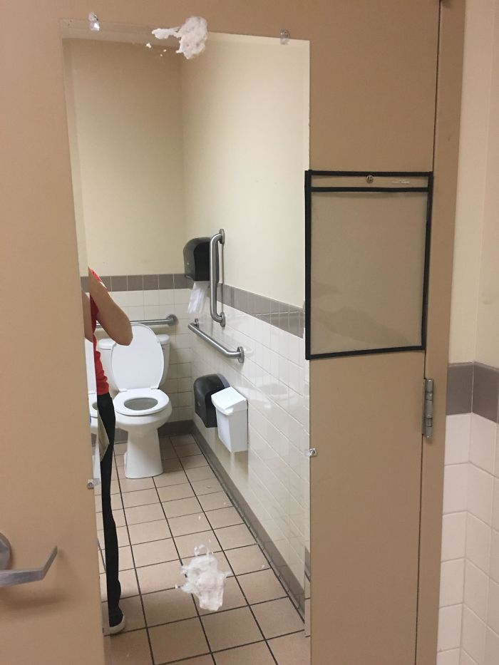 Found Globs Of Wet Toilet Paper Thrown Against The Mirror At The Retail Store I Work At