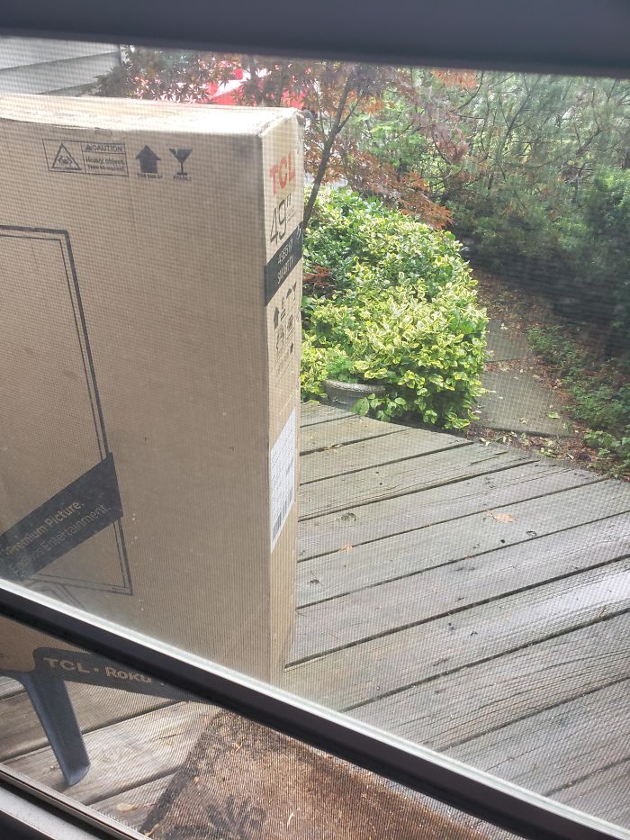 UPS Delivered My TV So You Can't Open The Door Far Enough To Get Out Without Knocking Down The TV