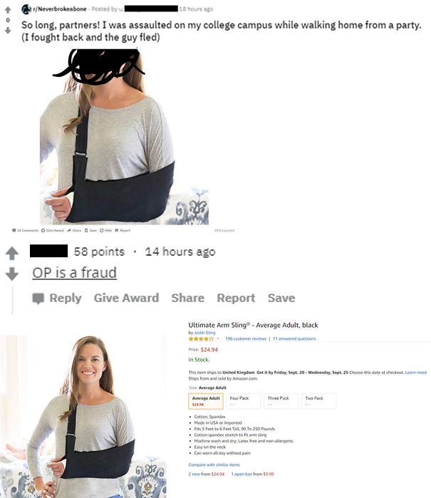 OP Claims To Have Been Assaulted But Coincidentally Is Also An Amazon Model