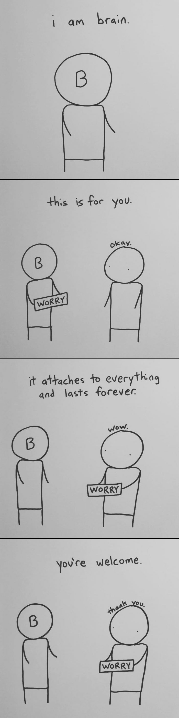 I Started Drawing Minimalist Comics About My Mental Health This Year And For Some Reason That Means Drawing Anxiety Kind Of Like It's A Hotdog