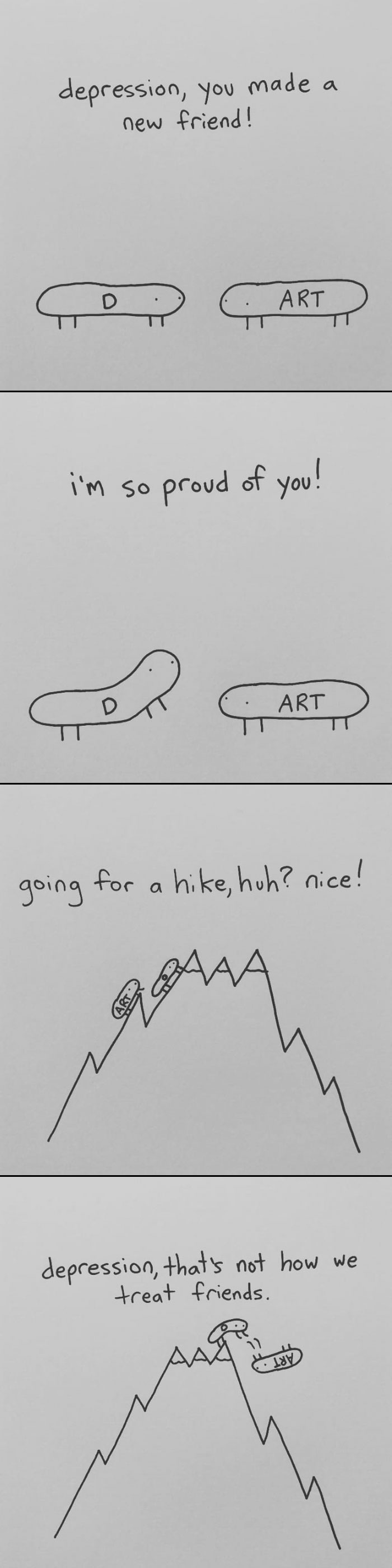 I Started Drawing Minimalist Comics About My Mental Health This Year And For Some Reason That Means Drawing Anxiety Kind Of Like It's A Hotdog