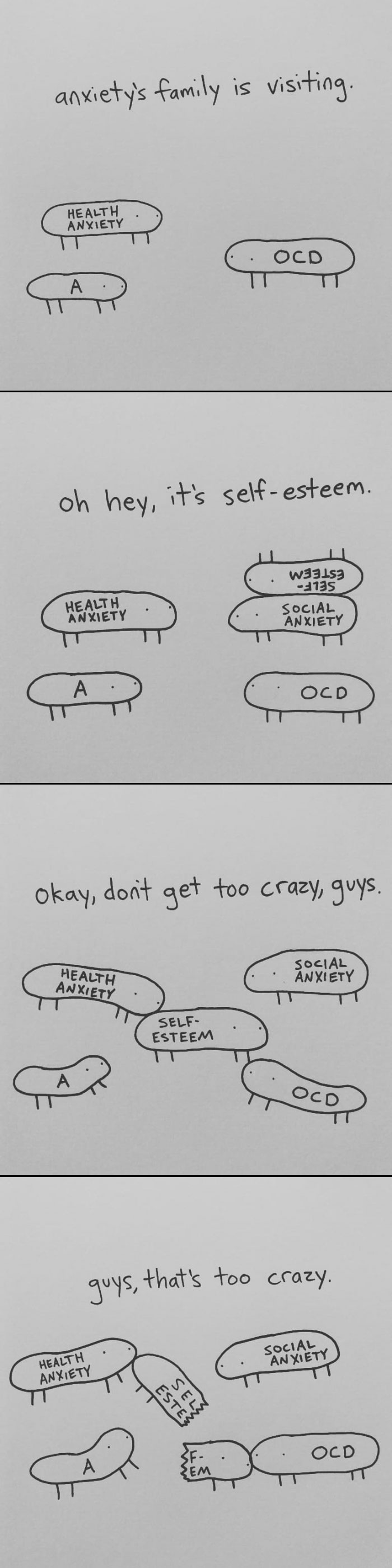 I Started Drawing Minimalist Comics About My Mental Health This Year And For Some Reason That Means Drawing Anxiety Kind Of Like It's A Hotdog