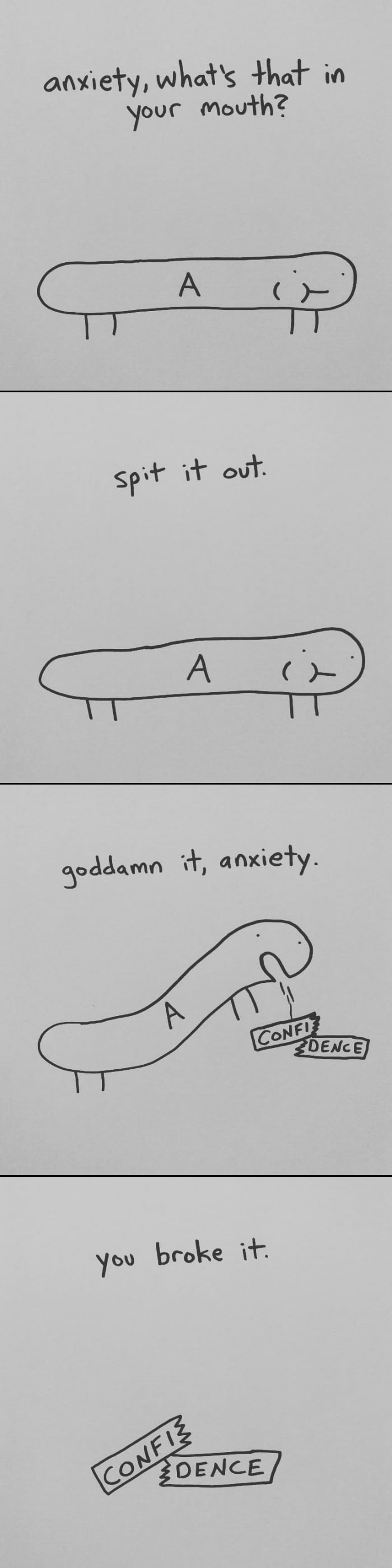 I Started Drawing Minimalist Comics About My Mental Health This Year And For Some Reason That Means Drawing Anxiety Kind Of Like It's A Hotdog