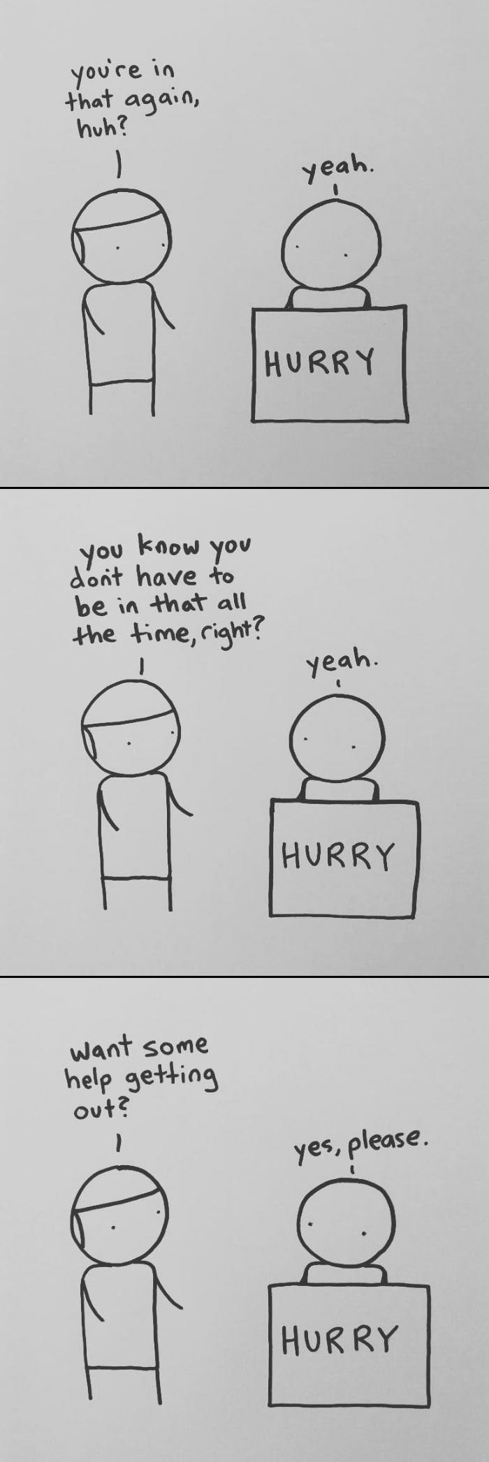 I Started Drawing Minimalist Comics About My Mental Health This Year And For Some Reason That Means Drawing Anxiety Kind Of Like It's A Hotdog