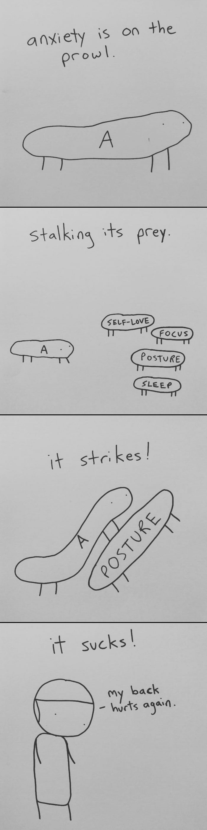 I Started Drawing Minimalist Comics About My Mental Health This Year And For Some Reason That Means Drawing Anxiety Kind Of Like It's A Hotdog