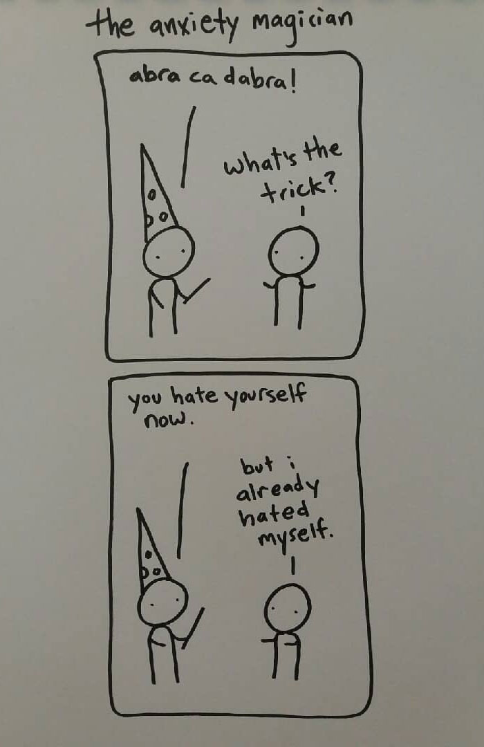 I Started Drawing Minimalist Comics About My Mental Health This Year And For Some Reason That Means Drawing Anxiety Kind Of Like It's A Hotdog