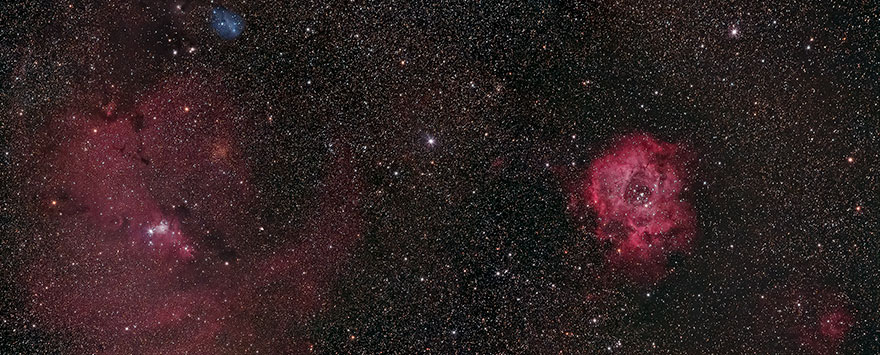 The Sir Patrick Moore Prize For Best Newcomer Joint: 'Rosette Nebula, Christmas Tree Cluster And Hydrogen Cloud Widefield' By Ross Clark