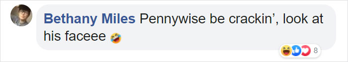 Comment about Pennywise's face with laughing emoji and reactions.