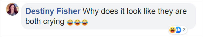 Comment by Destiny Fisher with laughing emojis about crossed eyes.