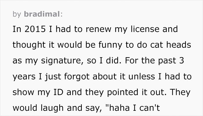 Guy Draws Cat Heads As A Joke Signature On His ID, Realizes He Made A Mistake When He Has To Sign Mortgage Papers Years Later