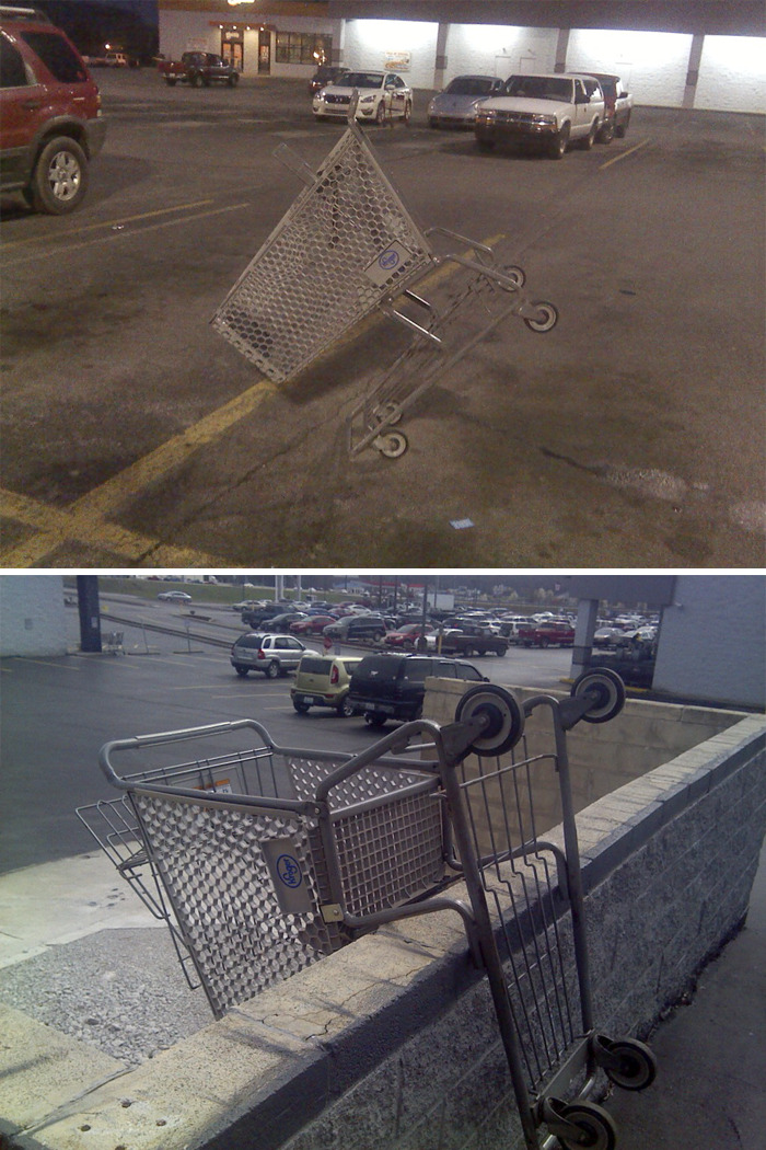 Two Of My Favorite Ways That A Customer Has Left A Cart In The Parking Lot