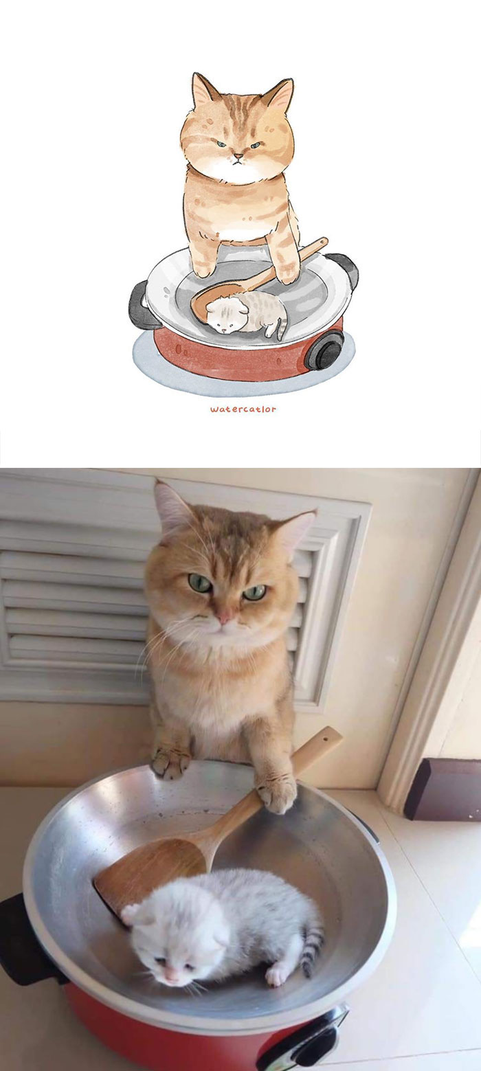 Digital-Watercolor-Cat-Paintings-Watercatlor