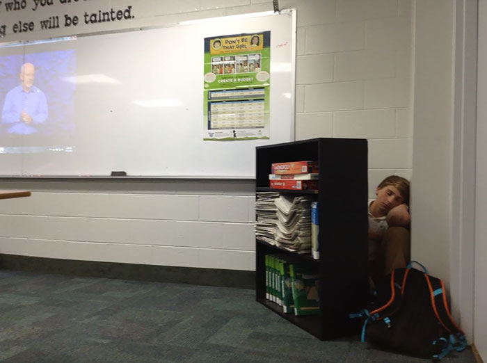 Some Kid Hid Behind A Bookshelf And Fell Asleep During The Video In My Personal Finance Class
