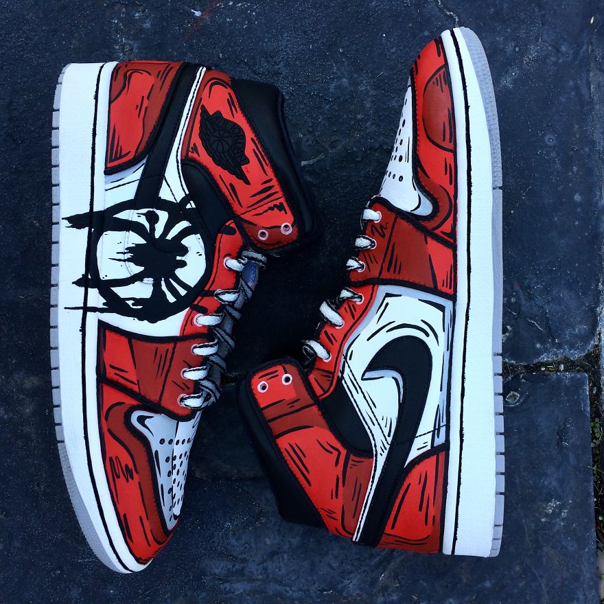 If I Didn't Paint These 'Into The Spiderverse' Sneaker Customs, I'd Swear They Were Photoshopped