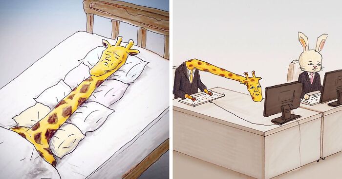 30 Funny Illustrations About Giraffes And Their Daily Life Struggles By Talented Japanese Artist Keigo