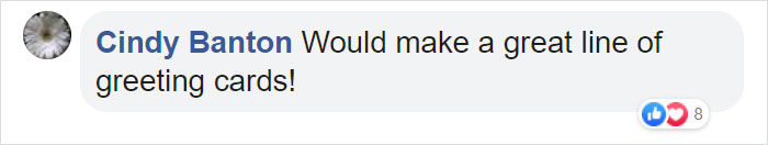 Facebook comment suggesting dog drawings could be greeting cards.