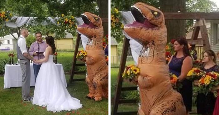 Maid Of Honor Crashes Her Sister’s Wedding Dressed Up As A T-Rex