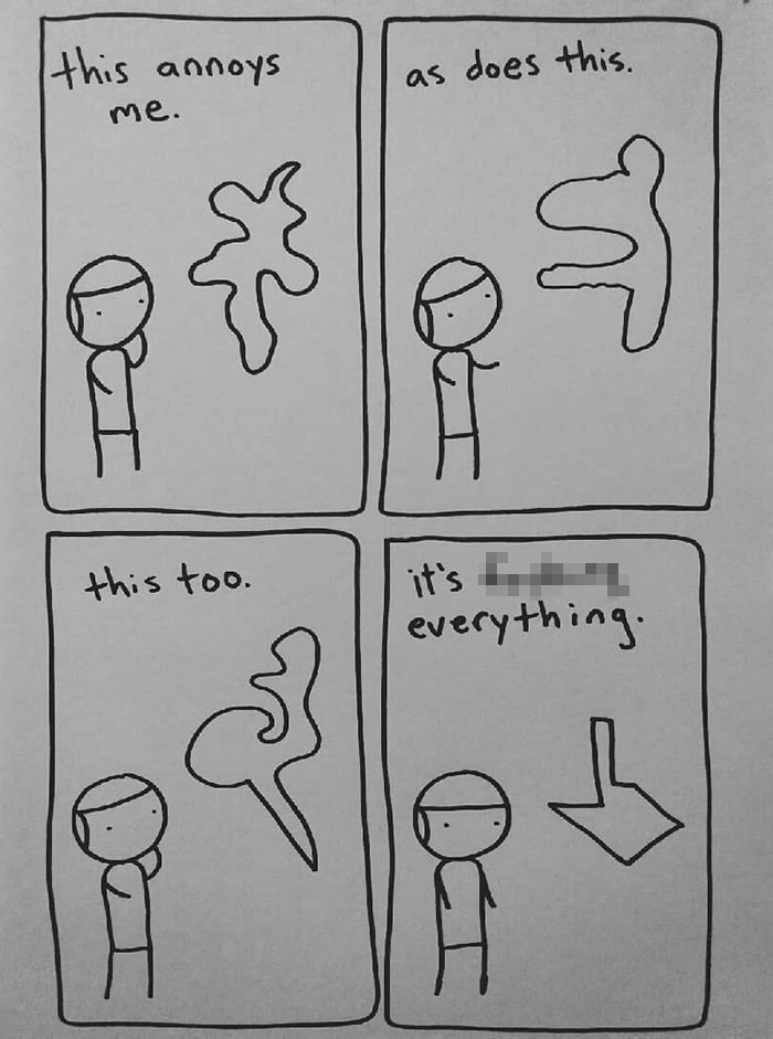 I Started Drawing Minimalist Comics About My Mental Health This Year And For Some Reason That Means Drawing Anxiety Kind Of Like It's A Hotdog