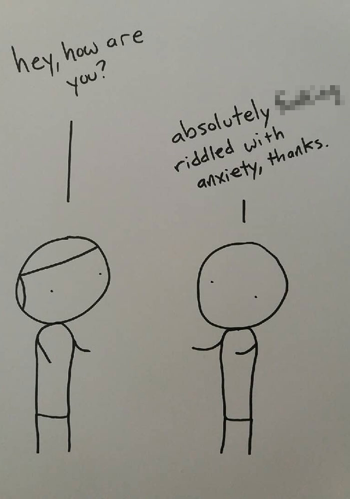 I Started Drawing Minimalist Comics About My Mental Health This Year And For Some Reason That Means Drawing Anxiety Kind Of Like It's A Hotdog