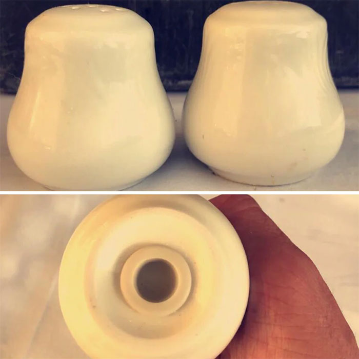 The Salt And Pepper Shakers At My Restaurant Job, Not Only Is There No Way To Tell Which One Is Which From The Outside, But The Only Way To Refill Them Is From A Rubber Butt Plug In The Bottom, Which Means You Have To Turn Them Upside Down And Get Stuff Everywhere