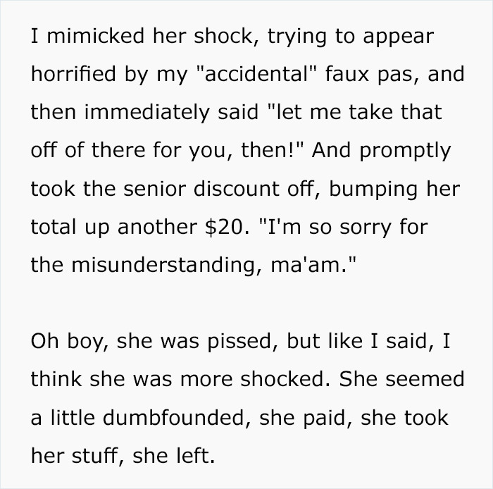 Entitled Customer Is Put In Place By A Cashier That Offered Her A Senior's Discount