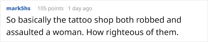 Comment reacting to a tattoo shop incident involving a costly tattoo prank.