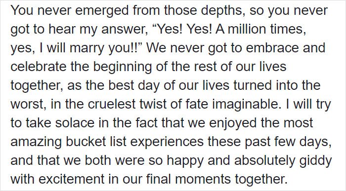 Heartbroken Woman Shares A Tearful Tribute To Boyfriend Who Died During Underwater Proposal Heartbroken Woman Shares A Tearful Tribute To Boyfriend Who Died During Underwater Proposal