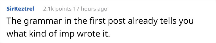 Comment criticizing grammar in a post related to tattoos in the workplace.